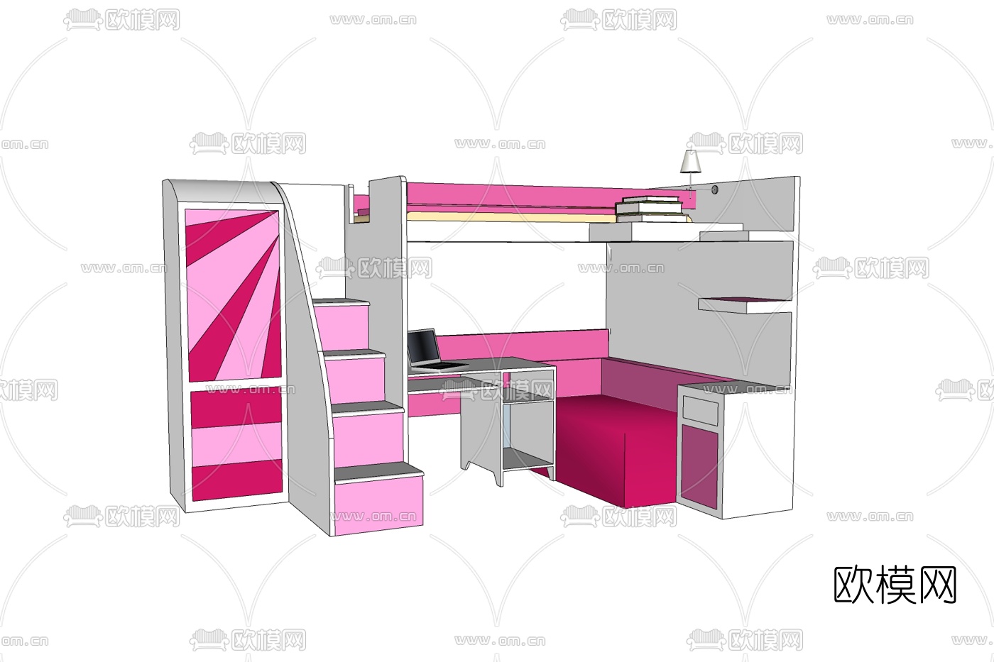 现代儿童桌椅柜免费su模型下载