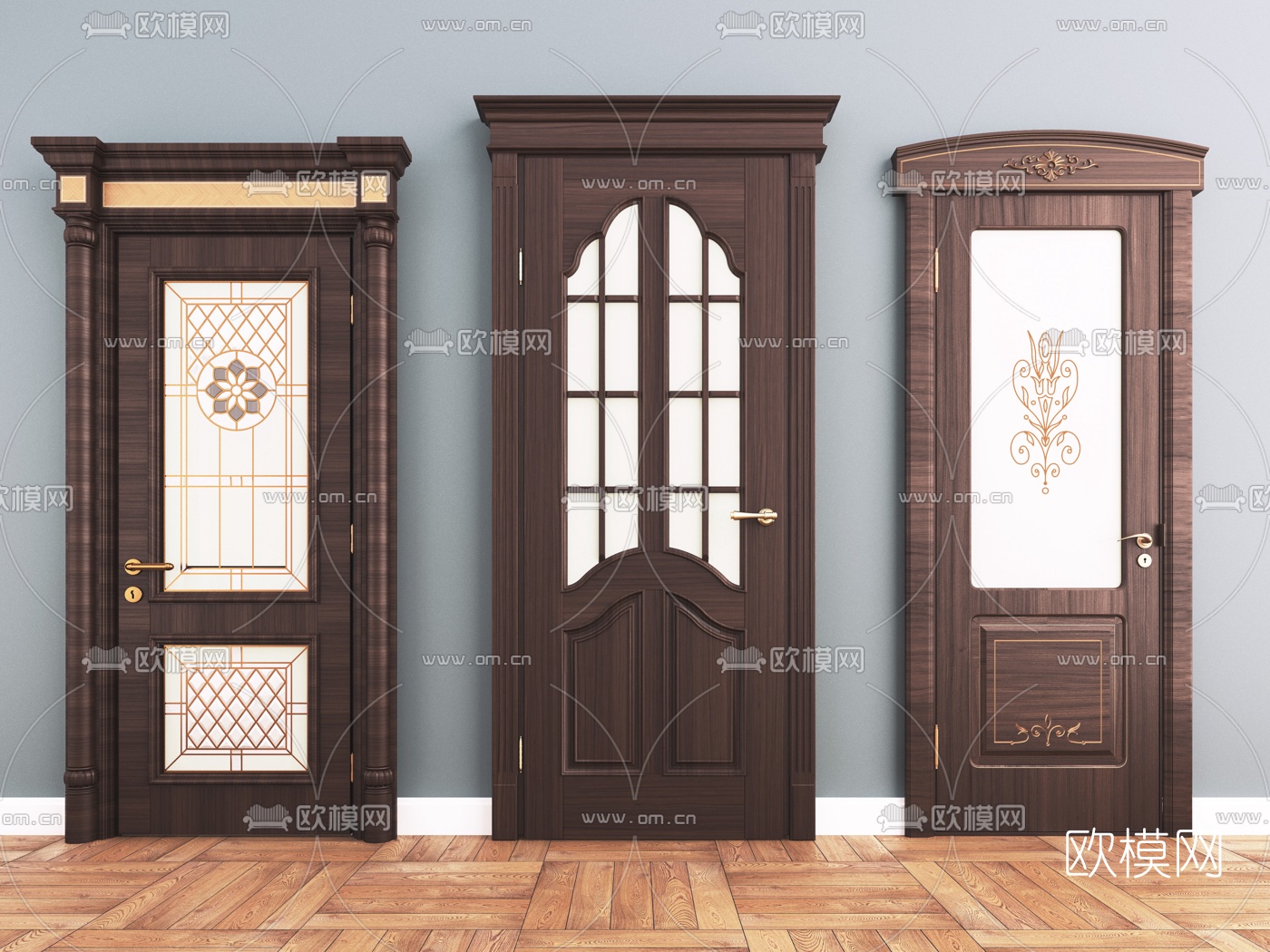 美式实木平开门3d模型下载