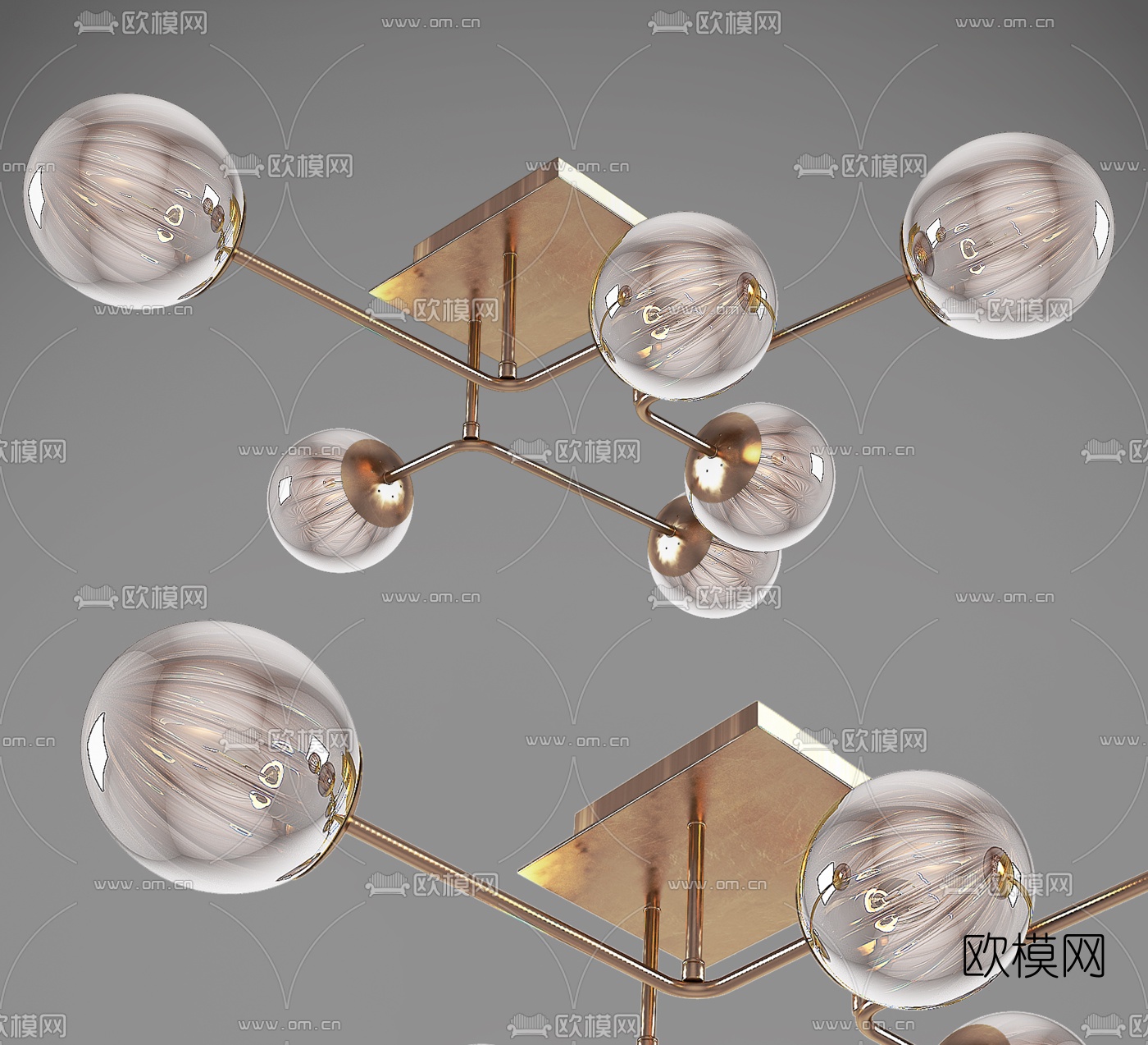 现代金属多头玻璃吸顶灯3d模型下载