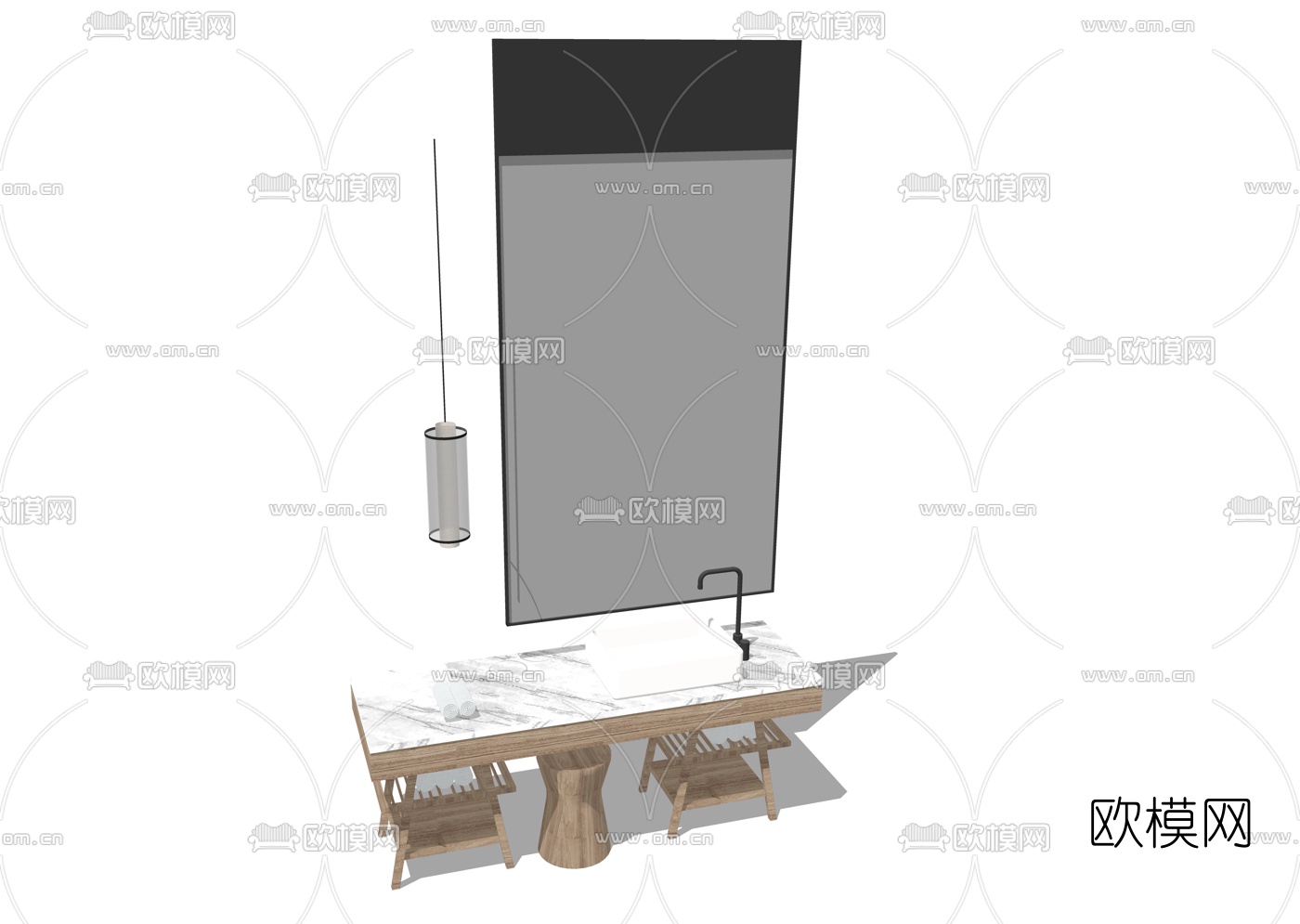 新中式实木洗手台su模型下载（渲染图2）