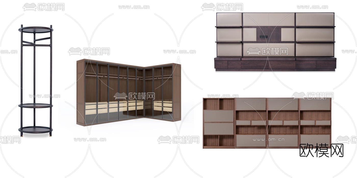新中式书柜衣柜电视柜su模型下载