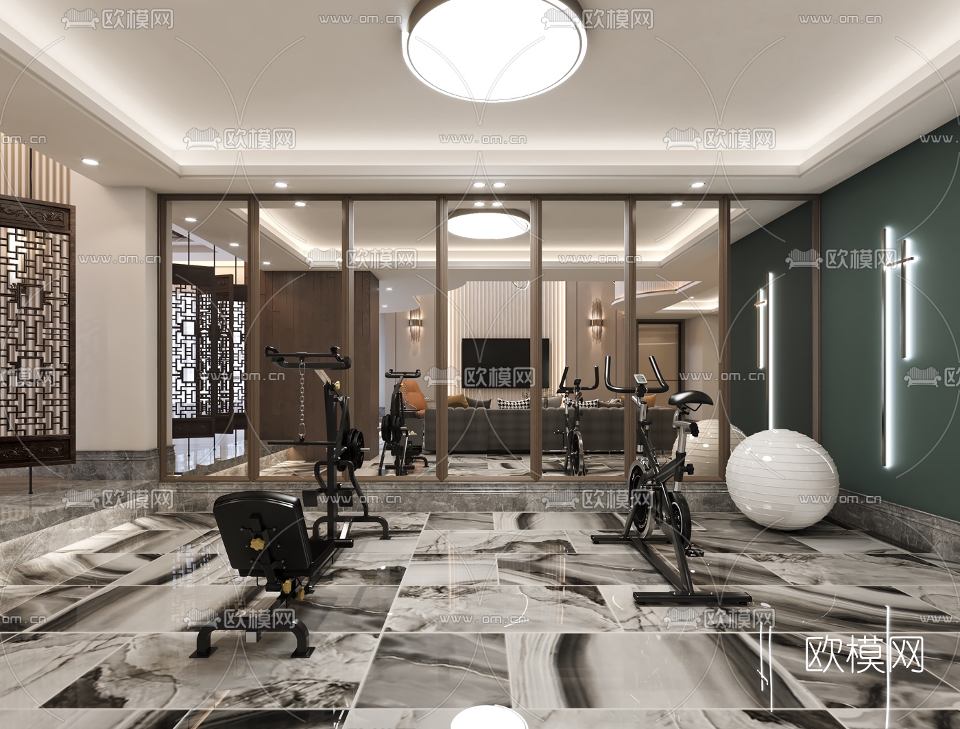 现代客厅茶室健身区3d模型