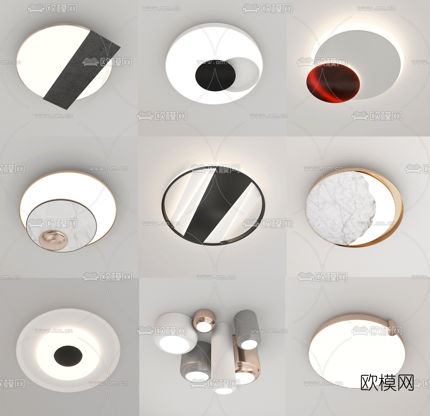 现代简约吸顶灯组合3d模型下载