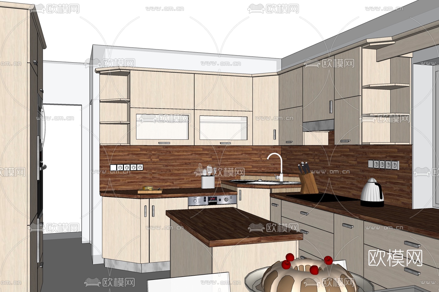 现代厨房免费su模型下载