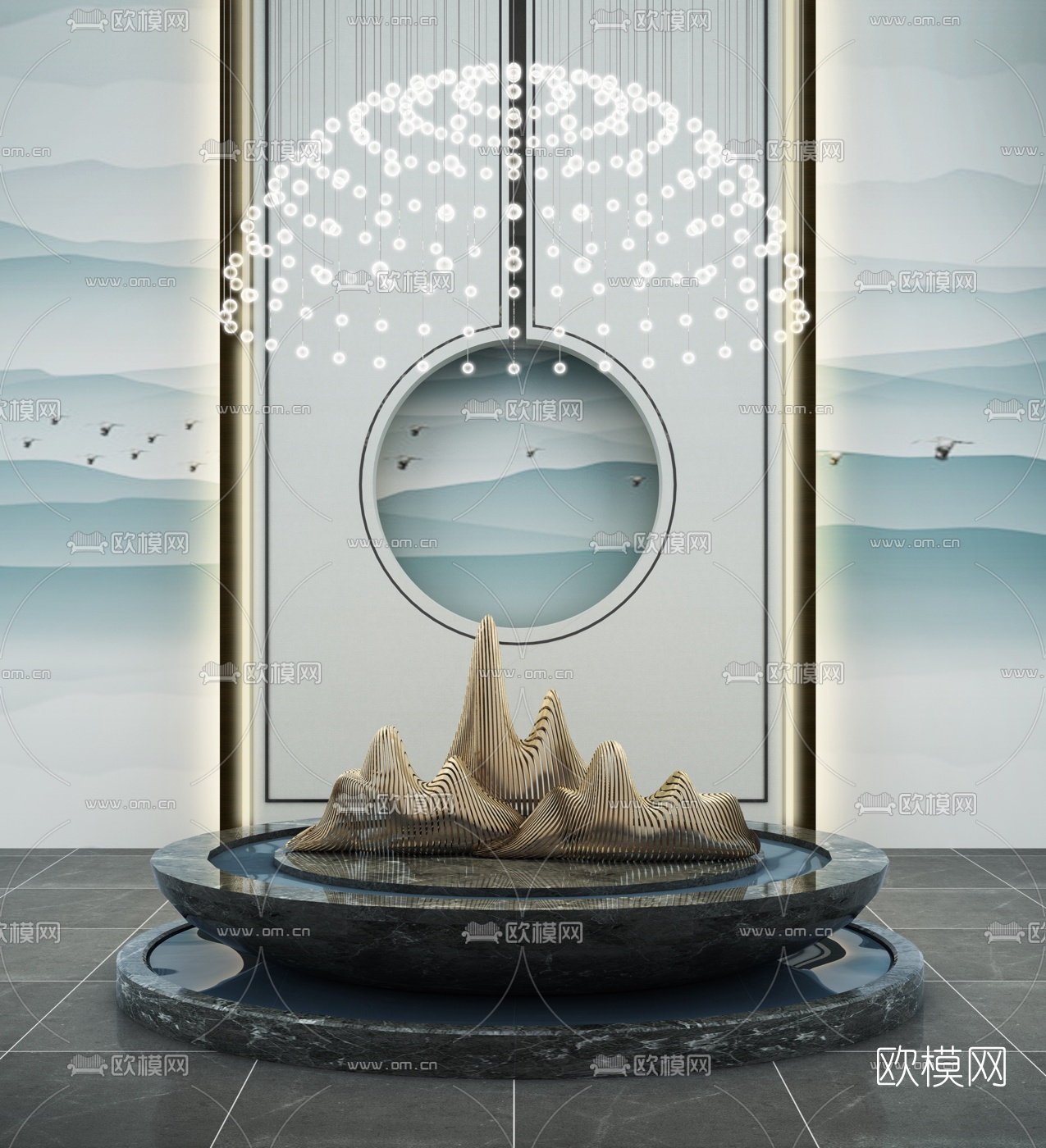 新中式假山水池园艺小品3d模型