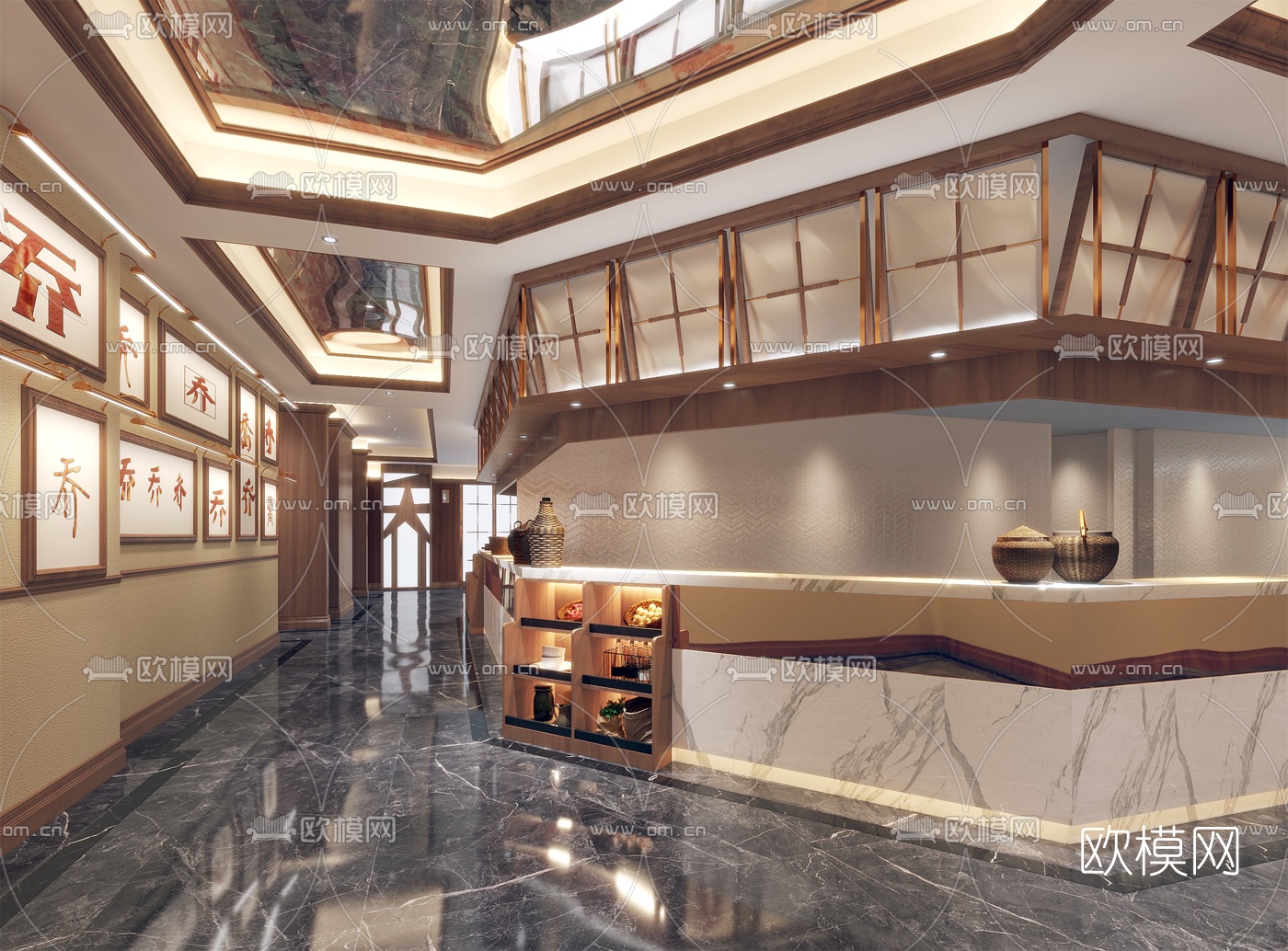 中式中餐厅3d模型下载（渲染图2）