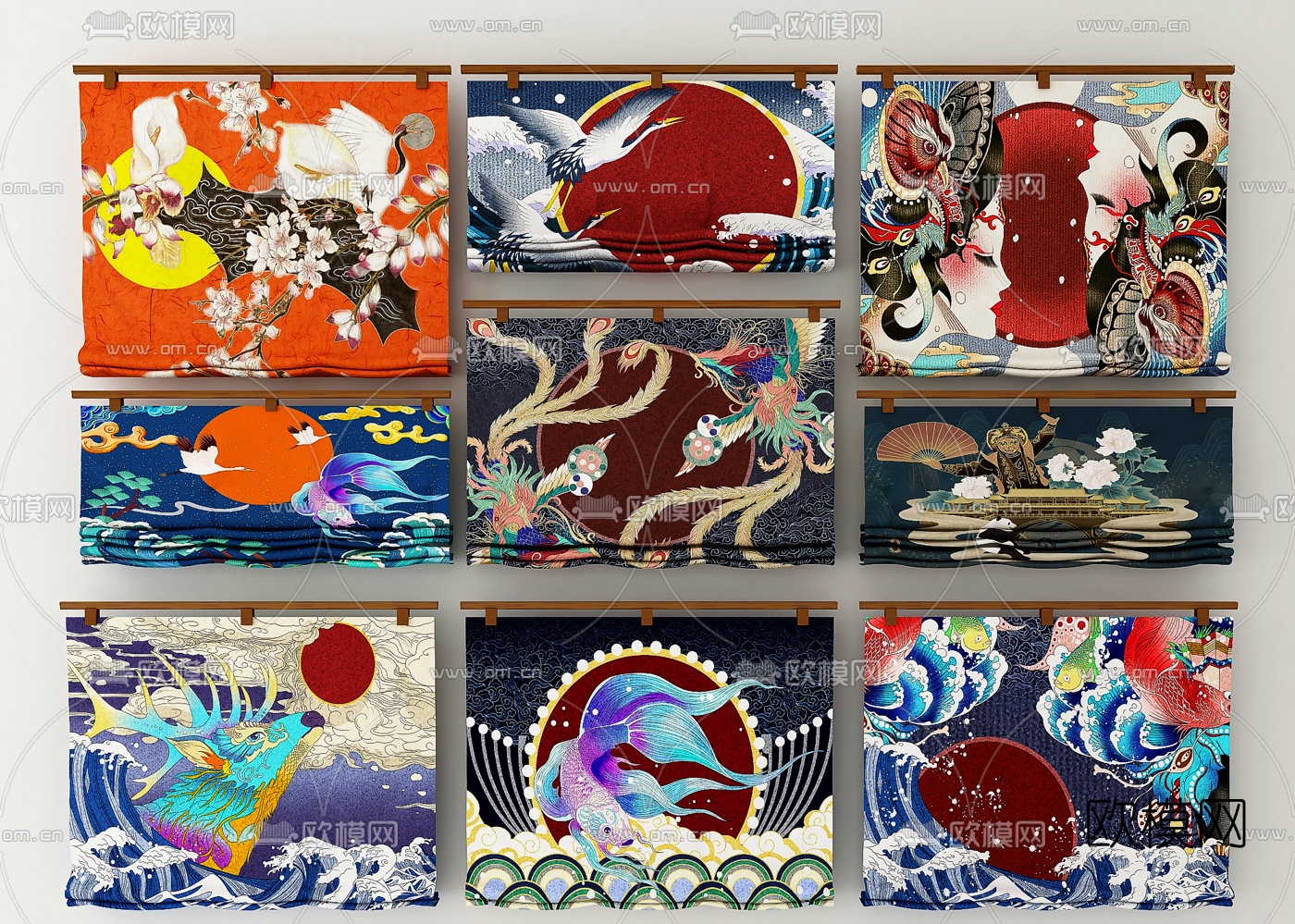 日式折叠帘窗帘3d模型下载