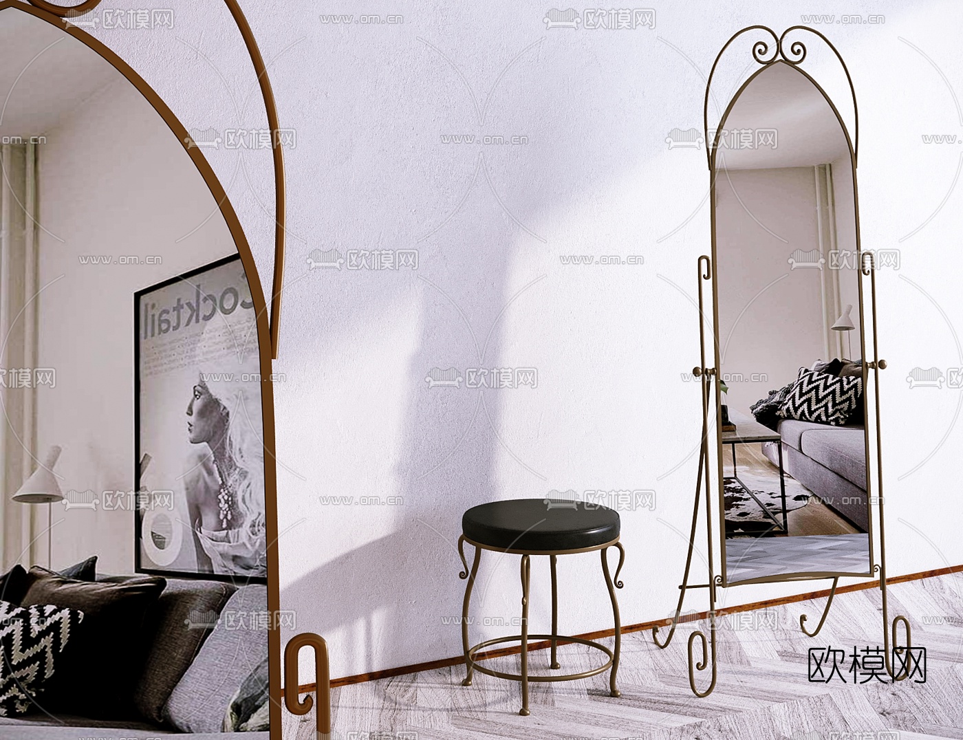 简欧试衣镜穿衣镜3d模型下载