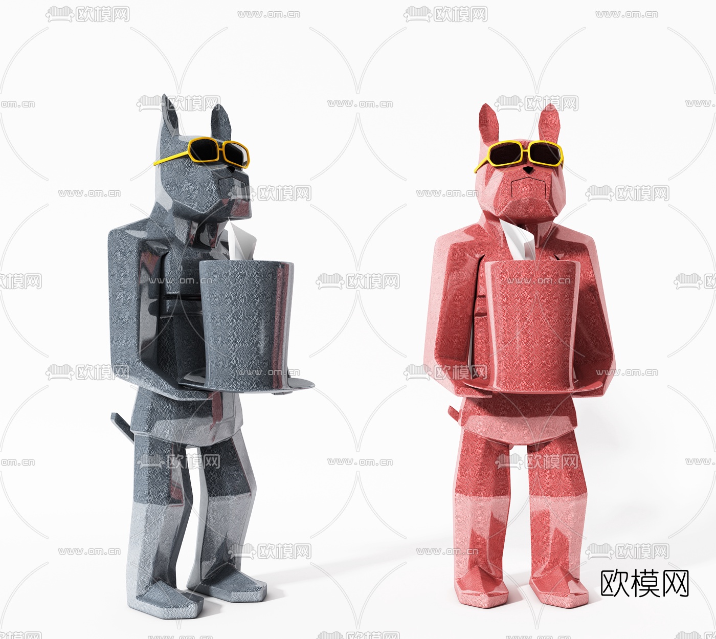 现代站立狗雕塑3d模型