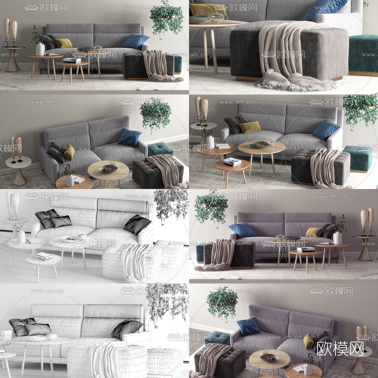 北欧布艺沙发组合3d模型-免费3dmax模型库-欧模网