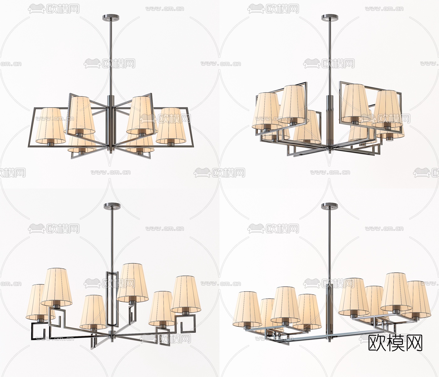 新中式多头吊灯3d模型下载