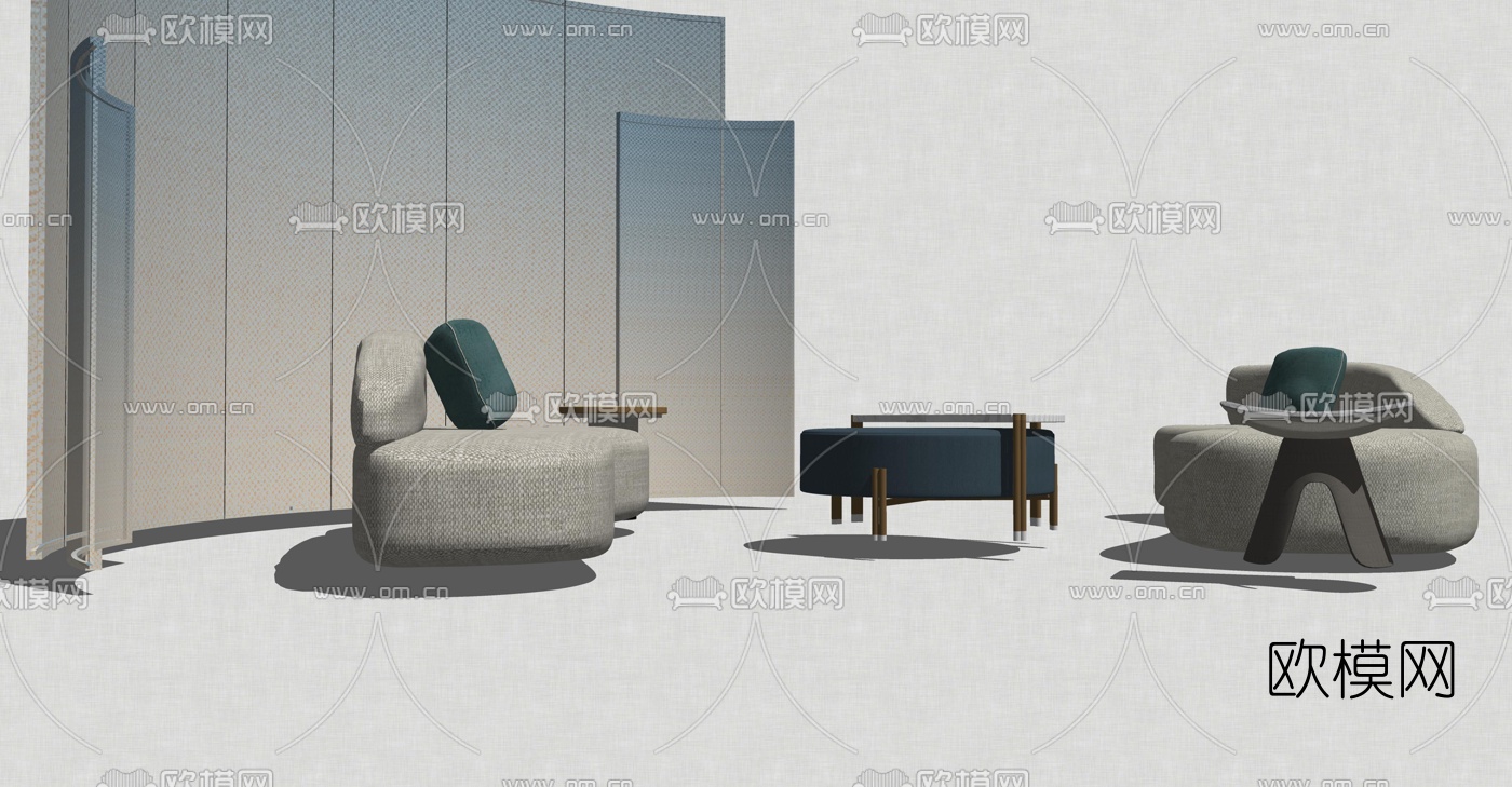 现代布艺弧形沙发su模型下载（渲染图3）