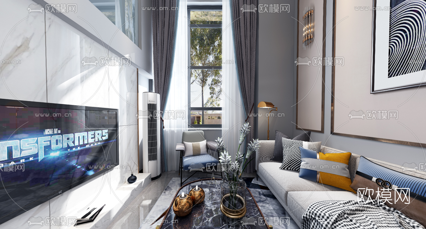 现代轻奢别墅大堂vr全景3d模型