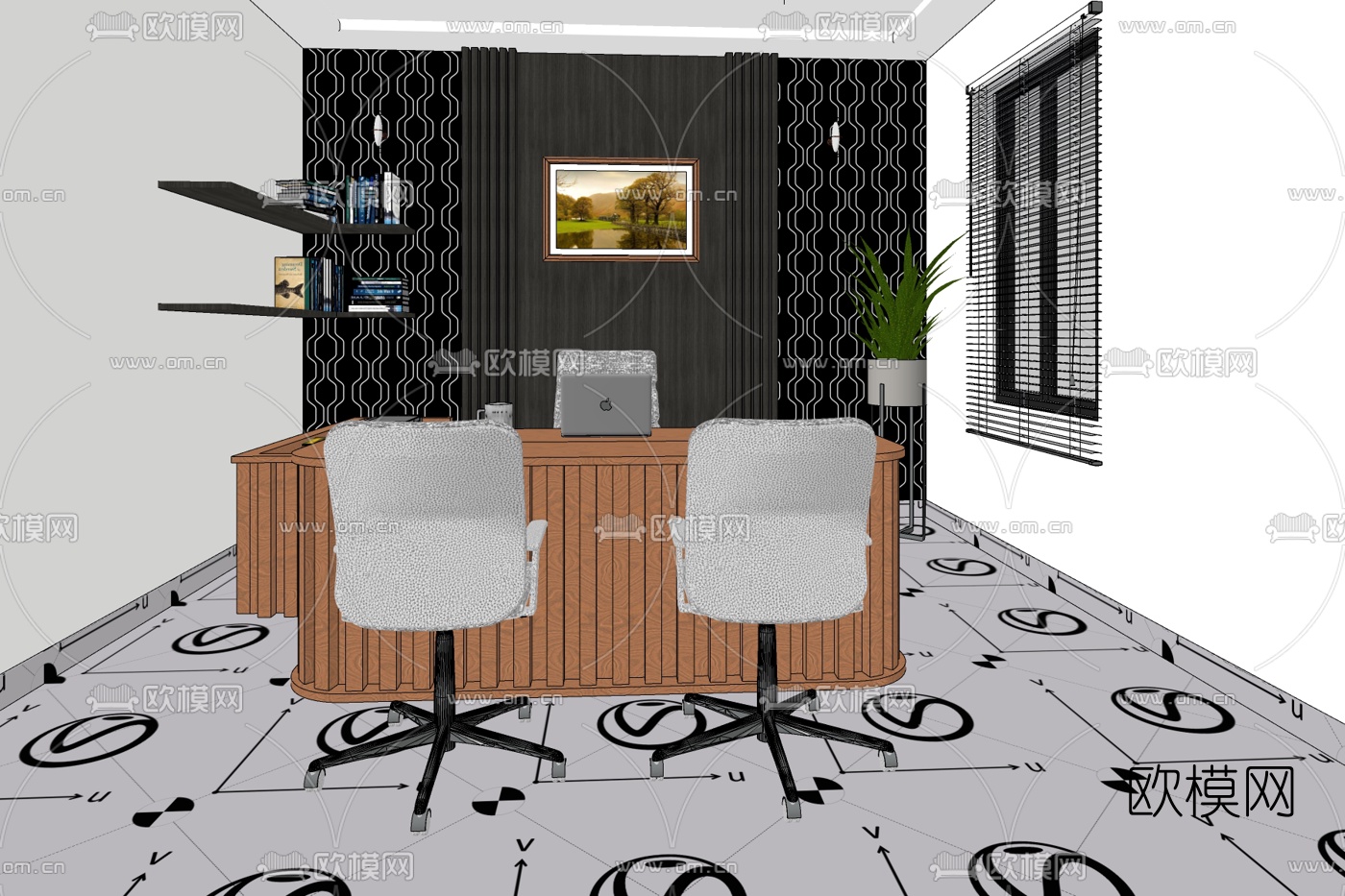 现代总经理办公室免费su模型下载