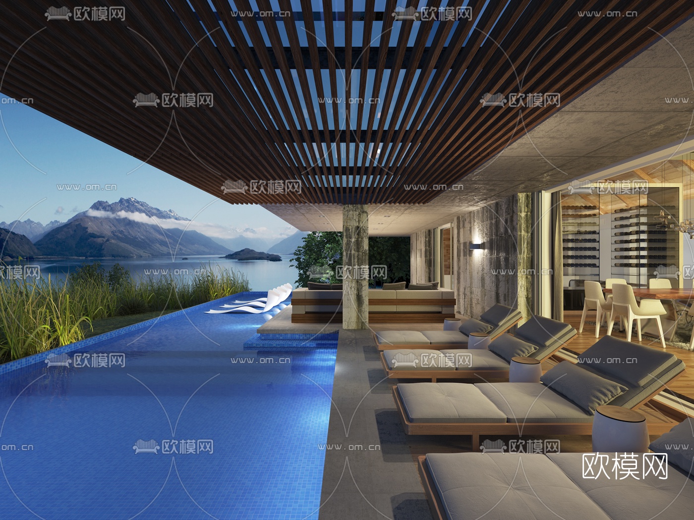 自然风民宿酒店泳池3d模型下载