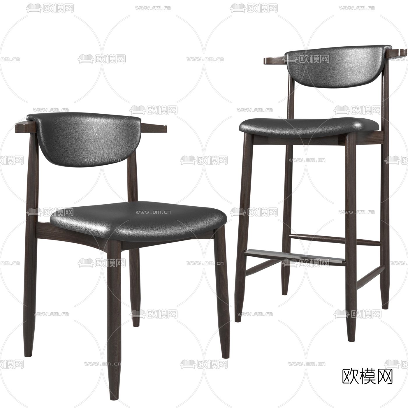 现代实木单椅吧台椅3d模型