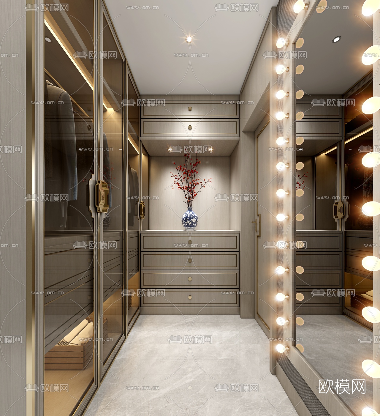 新中式轻奢衣帽间3d模型