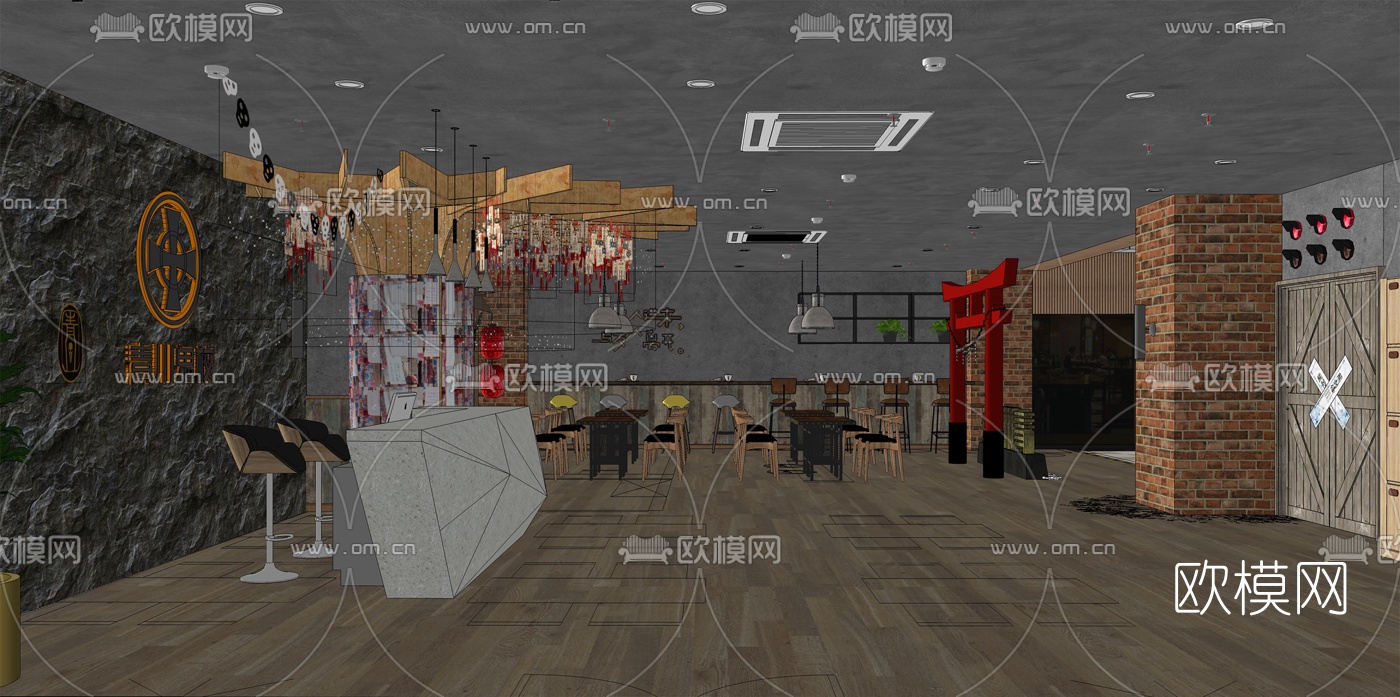 现代鬼校接待厅su模型下载（渲染图6）