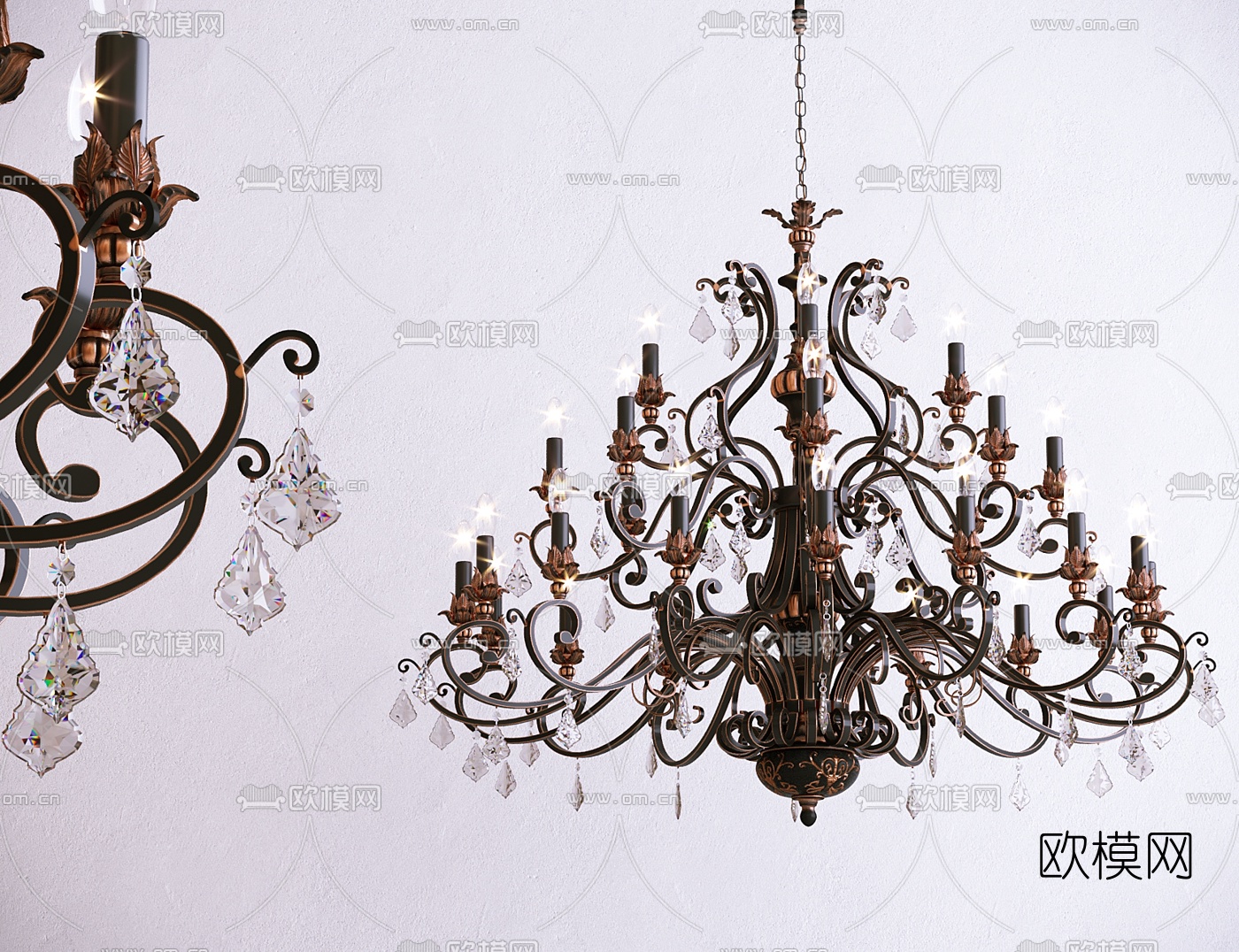 欧式古典金属多层烛台吊灯3d模型下载