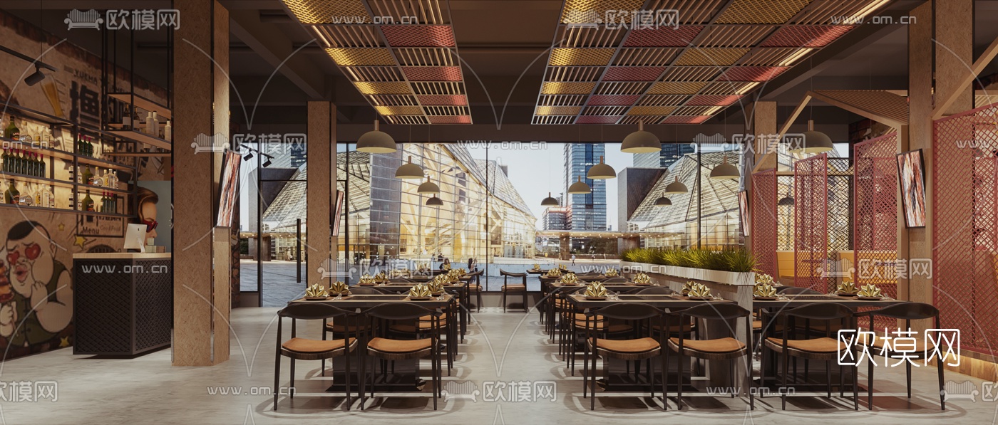 工业风烧烤店3d模型下载（渲染图1）