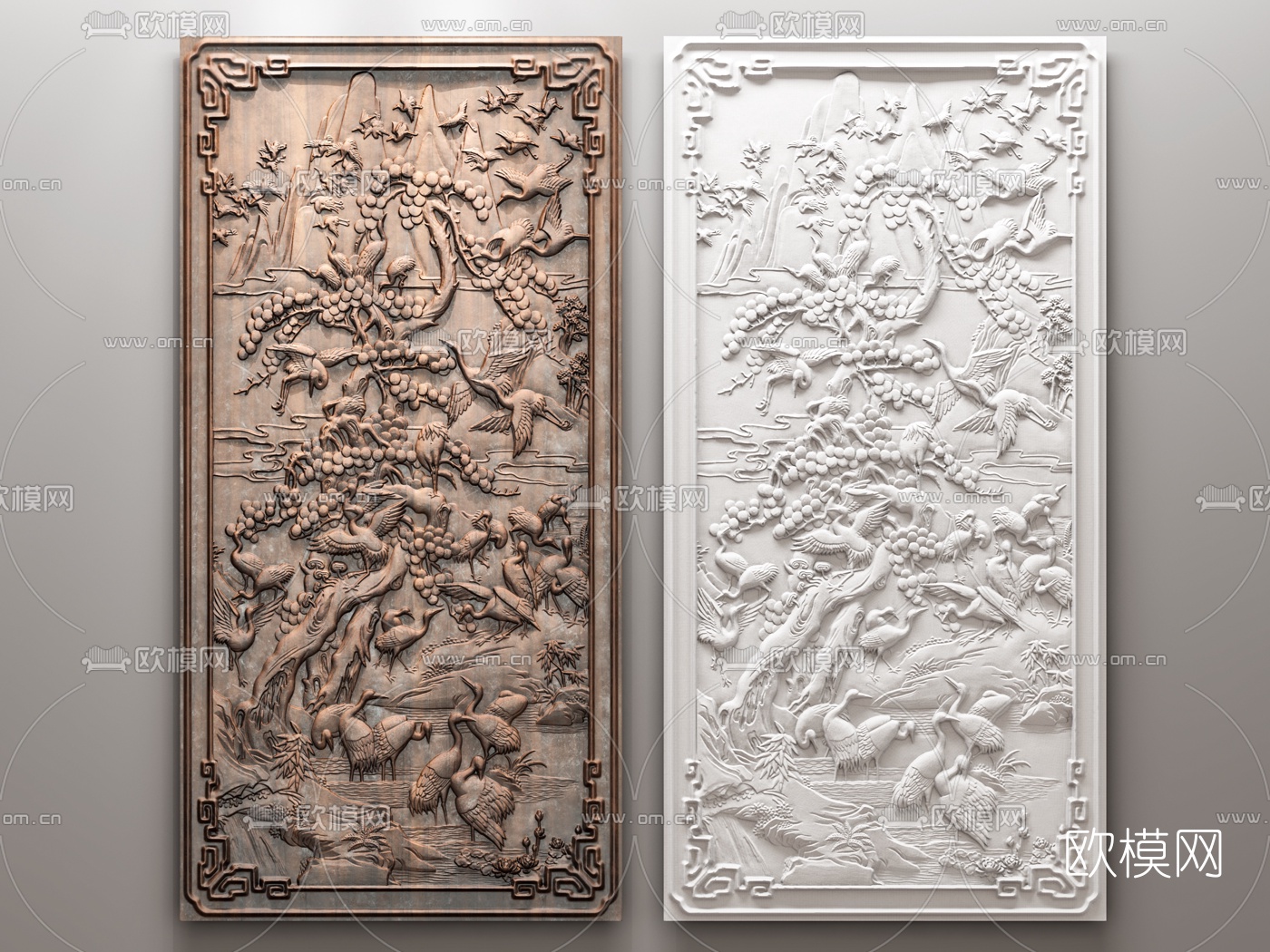 新中式木雕挂屏3d模型下载