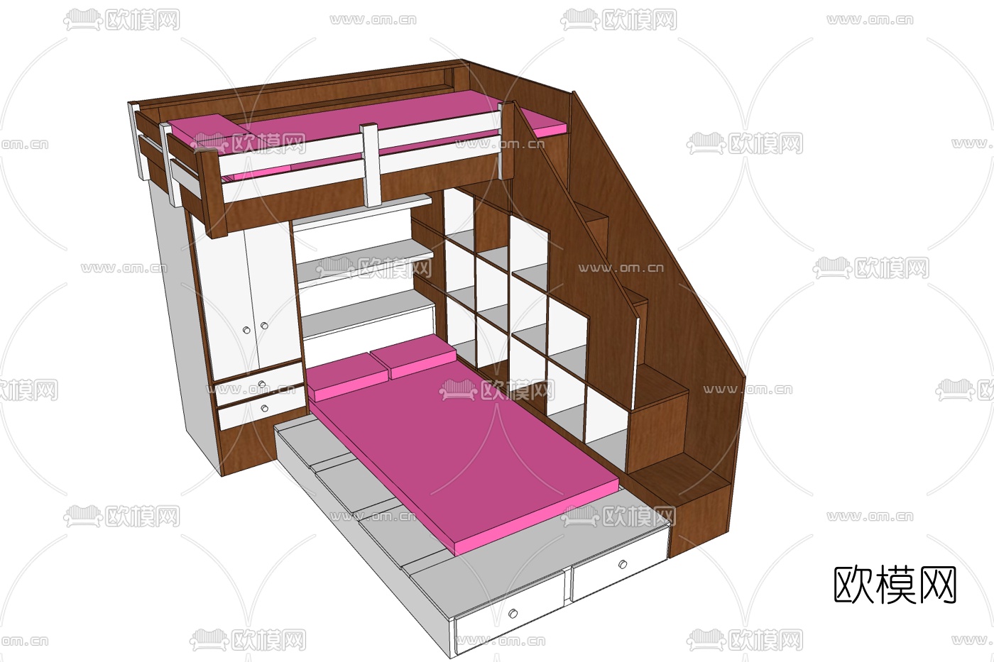新中式儿童床免费su模型下载