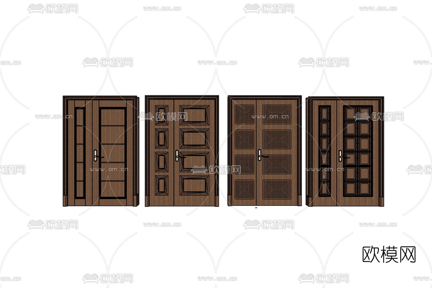 欧式实木推拉门免费su模型下载
