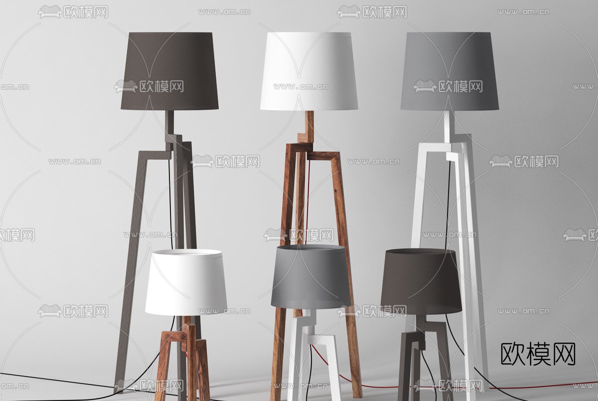 北欧原木灯罩落地灯3d模型下载（渲染图1）