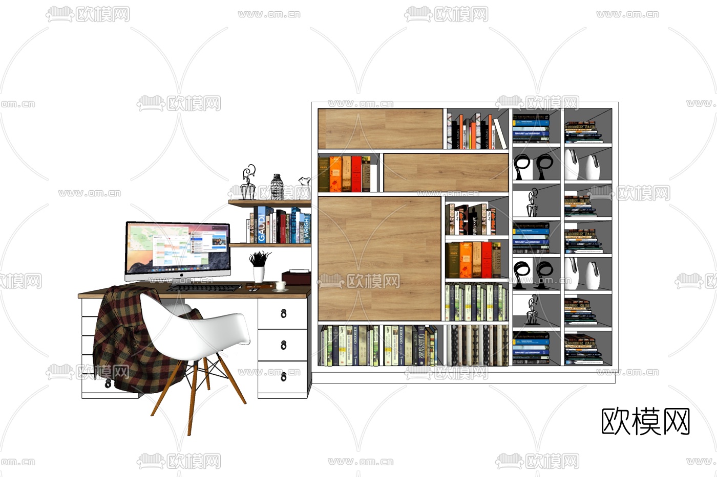 现代书桌免费su模型下载
