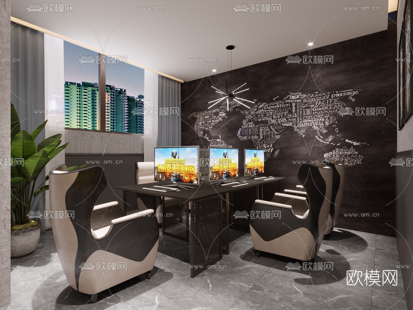 工业风网咖网吧3d模型