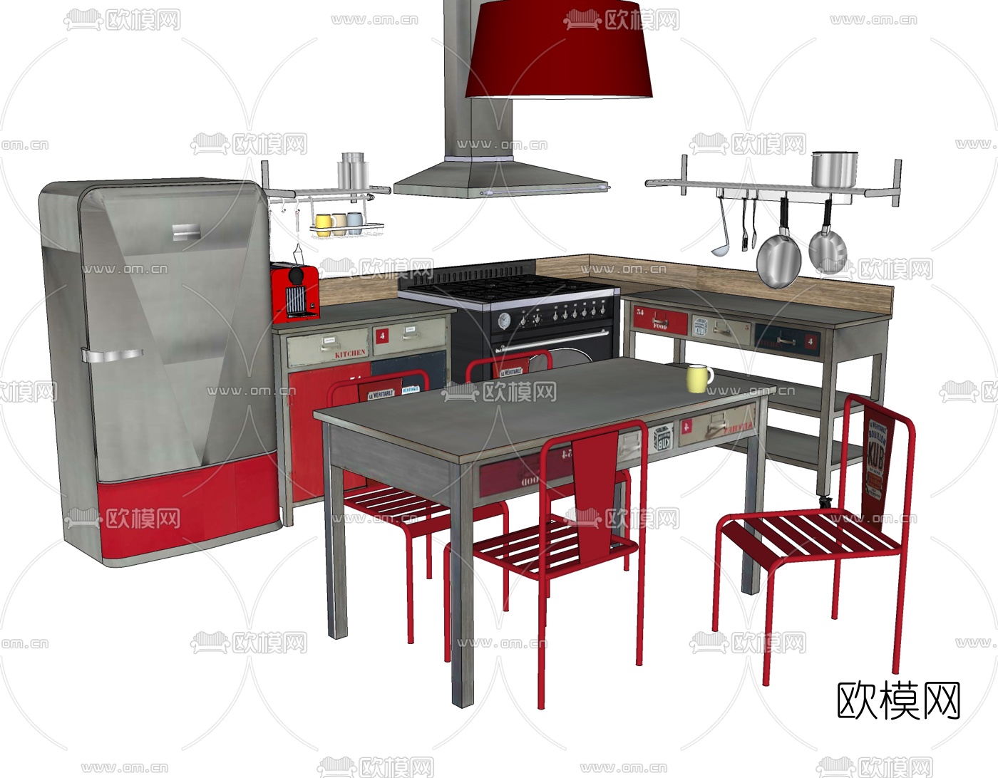 工业风橱柜免费su模型下载