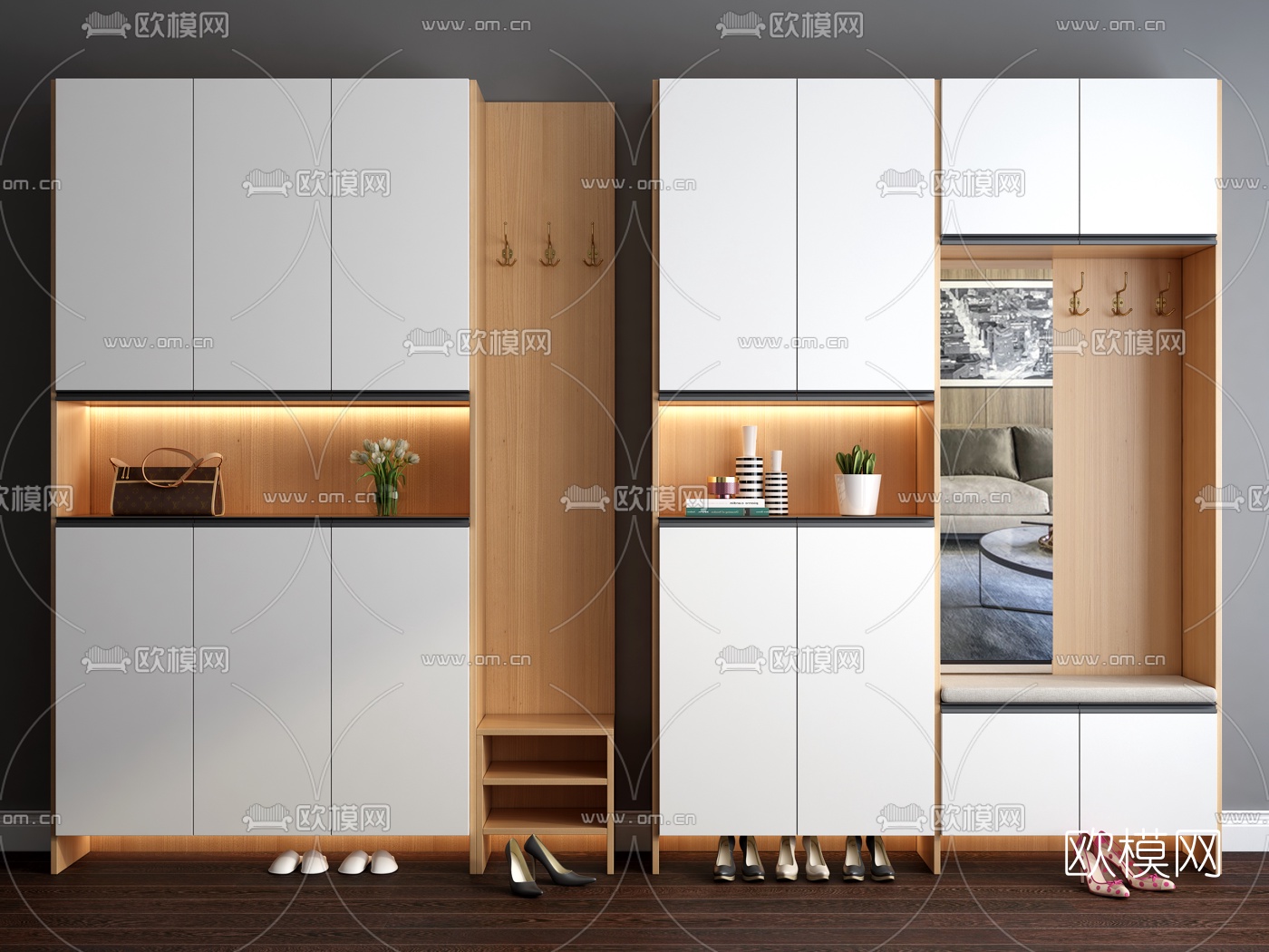 现代多功能鞋柜组合3d模型