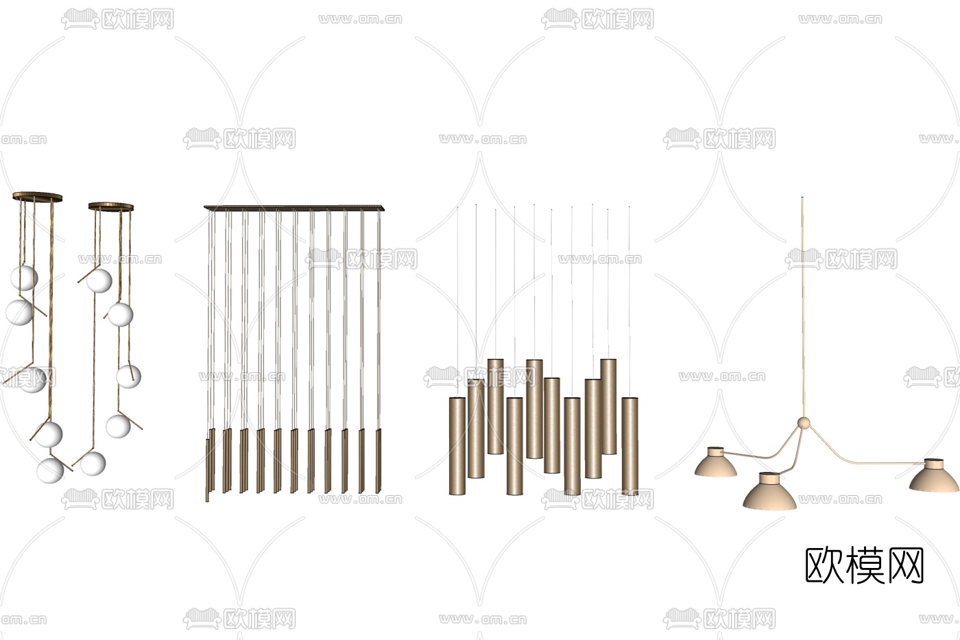 现代金属吊灯免费su模型下载