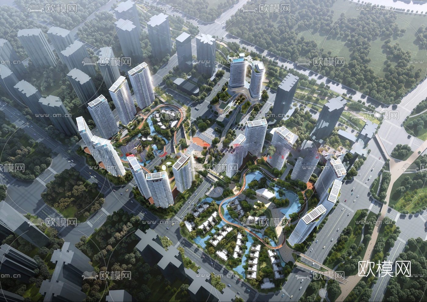 现代高层办公楼su模型下载（渲染图6）