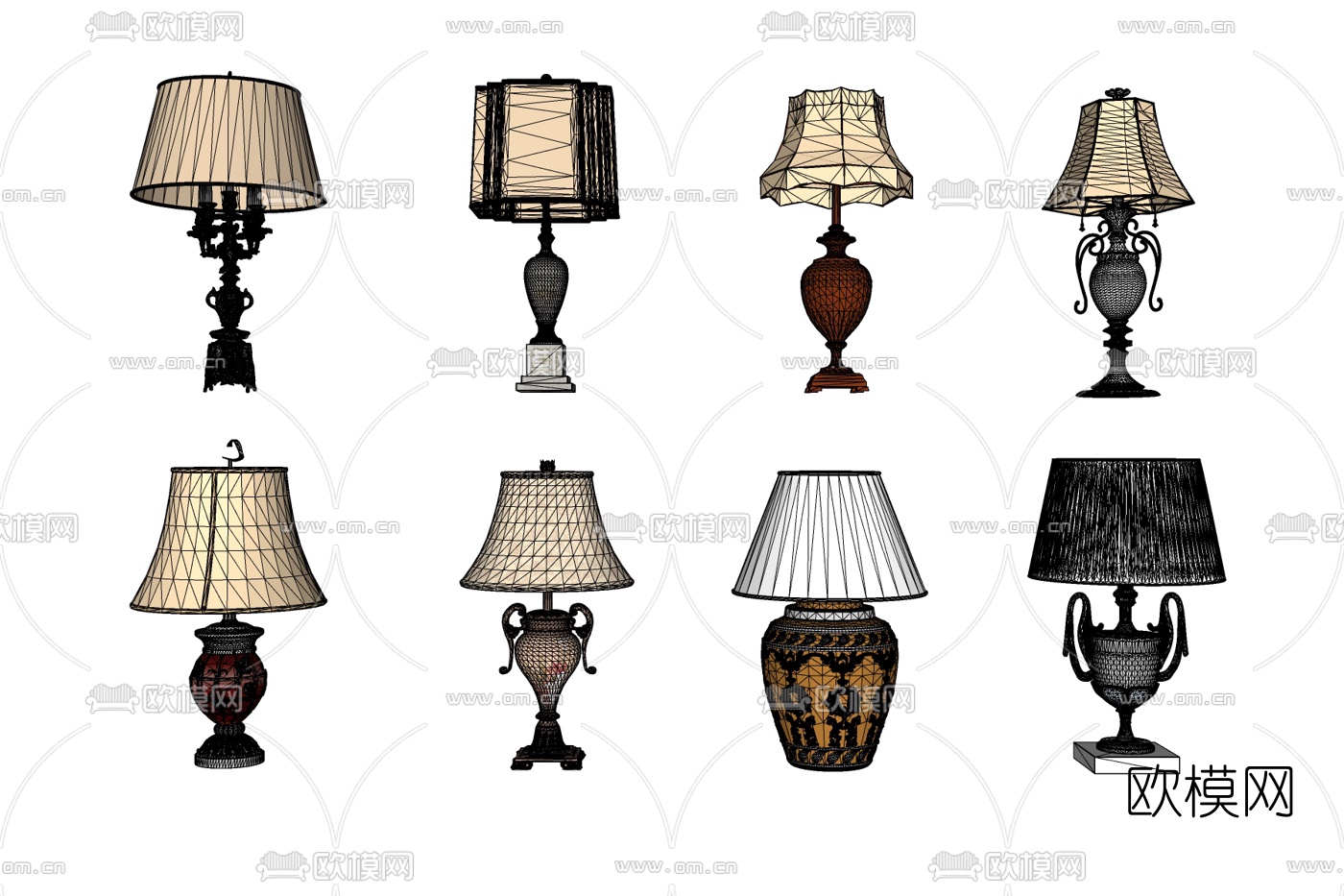 欧式金属台灯组合免费su模型下载