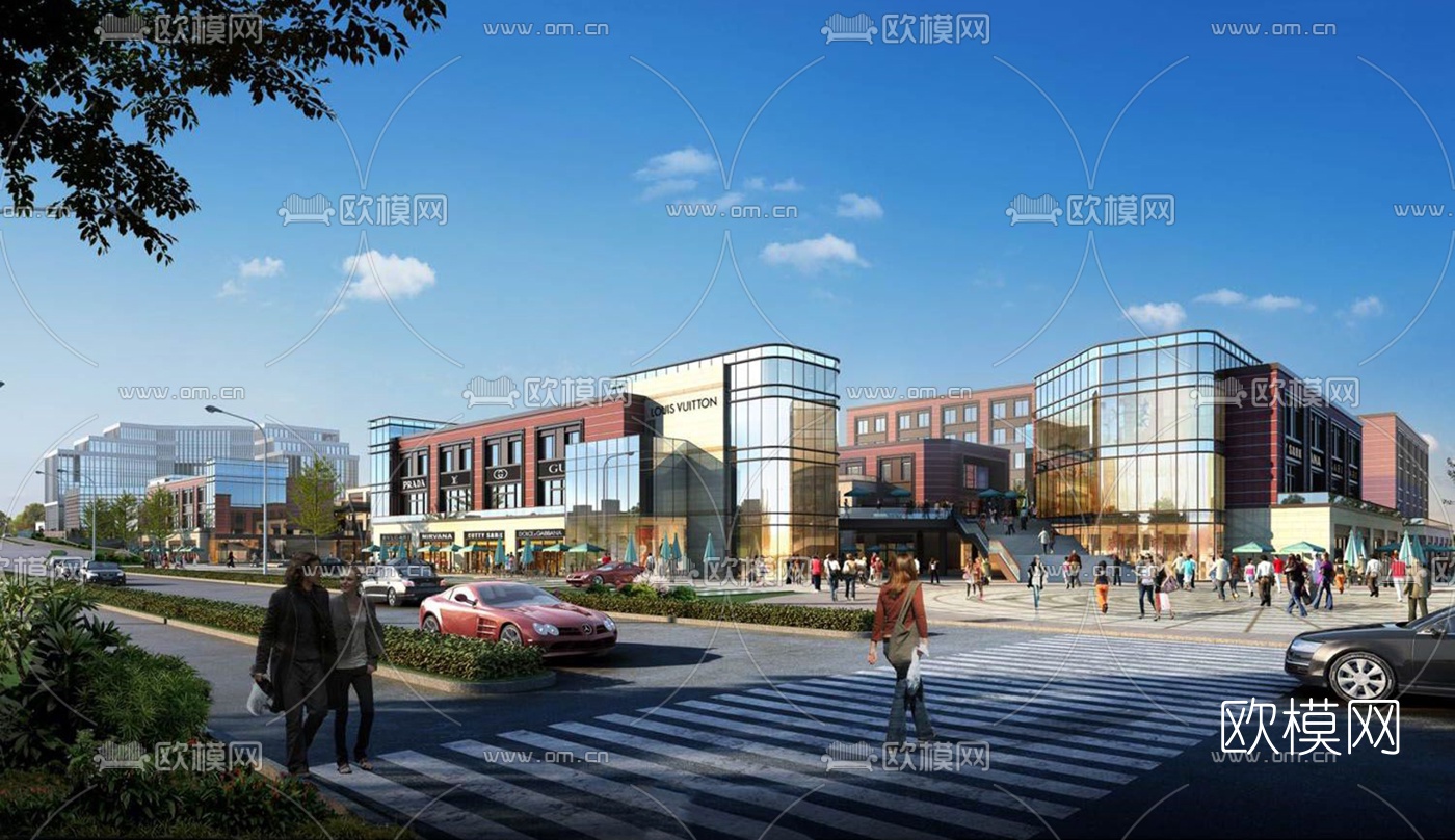 现代商业街su模型下载（渲染图1）