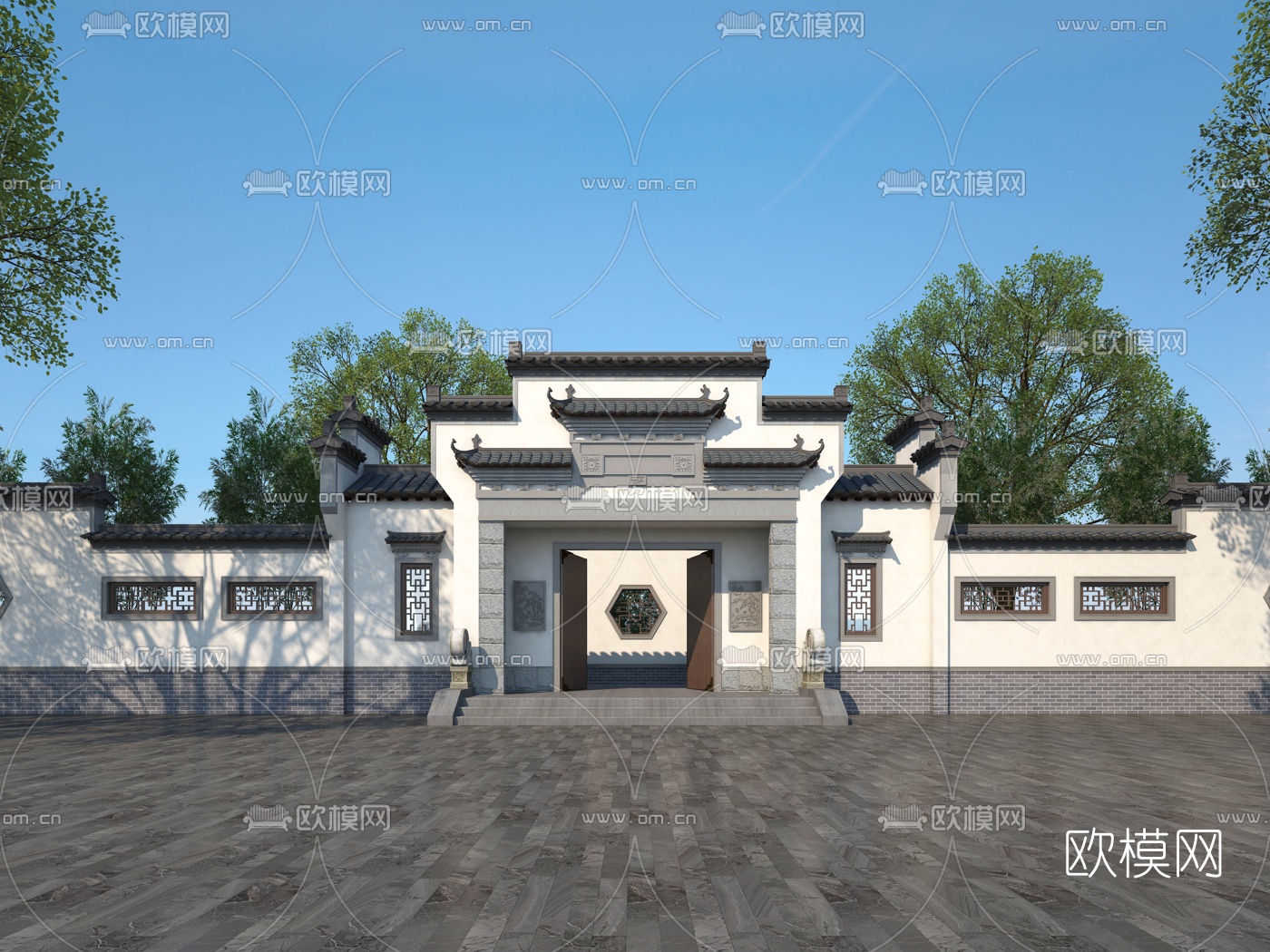 中式大门门头3d模型