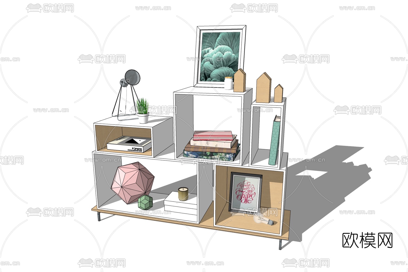北欧实木书柜免费su模型下载