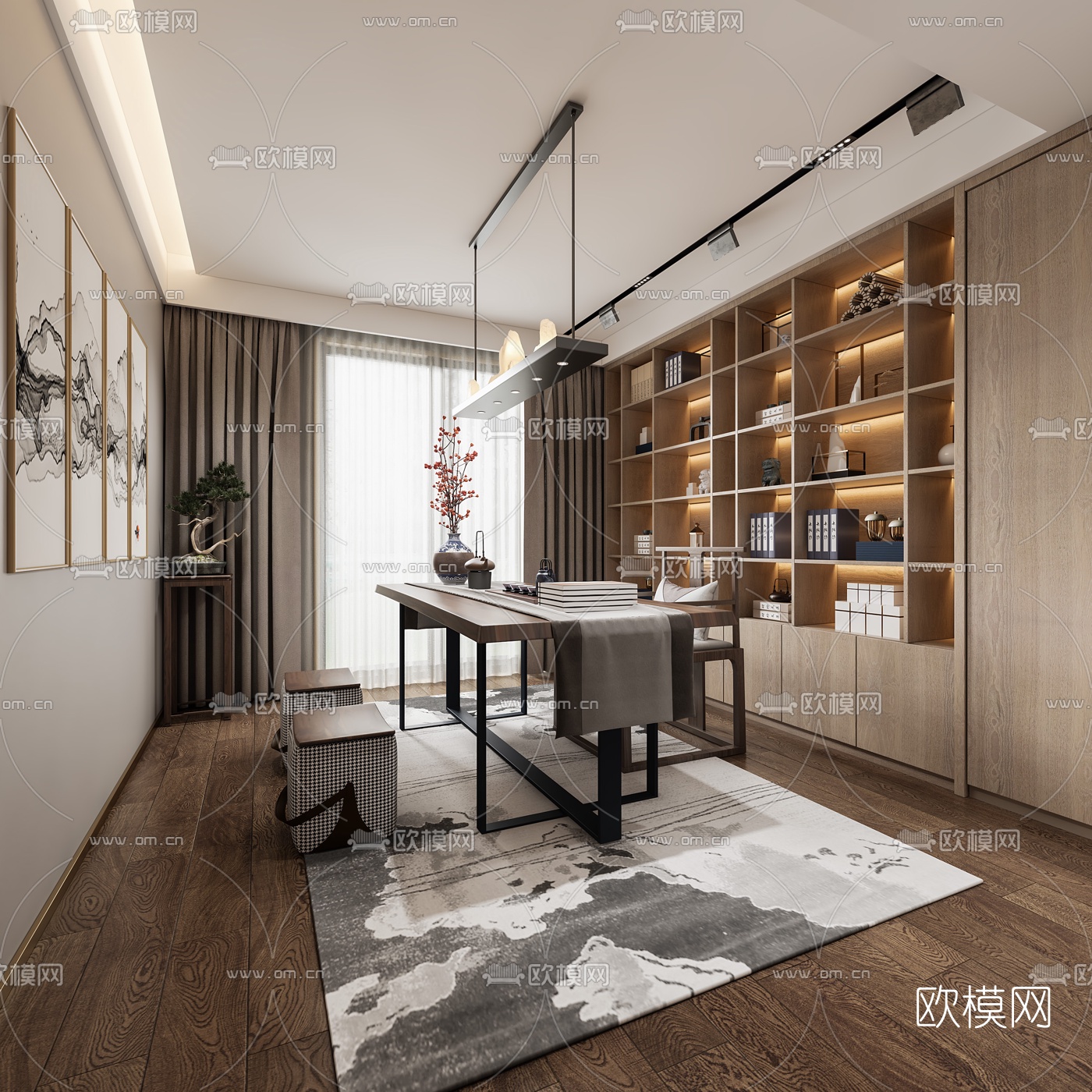 新中式书房茶室3d模型