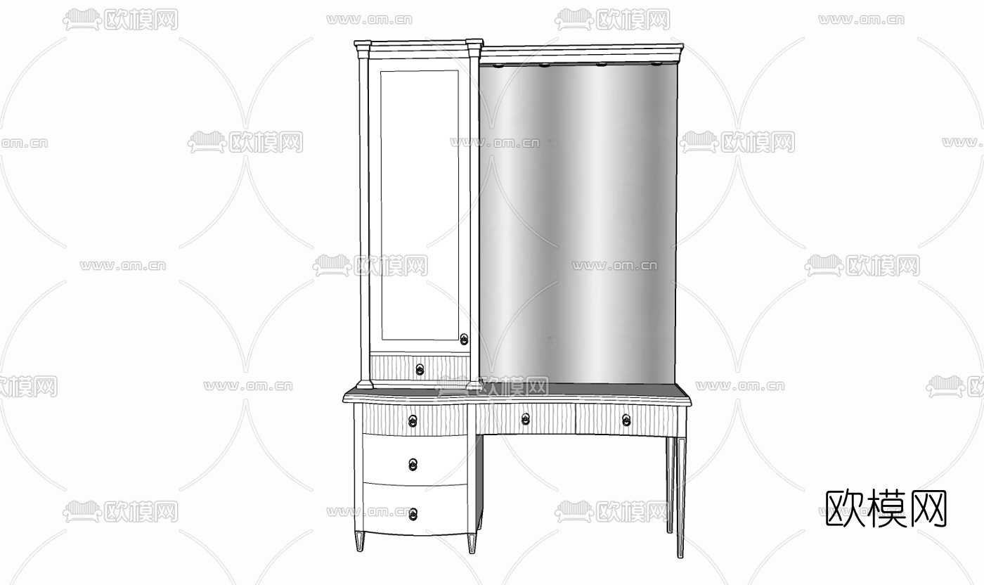 现代实木梳妆台免费su模型下载