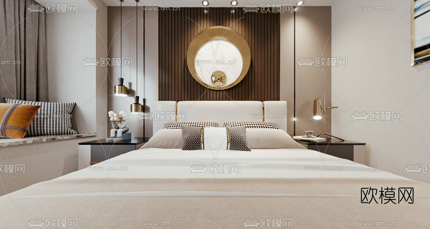现代主人房卧室cr全景3d模型