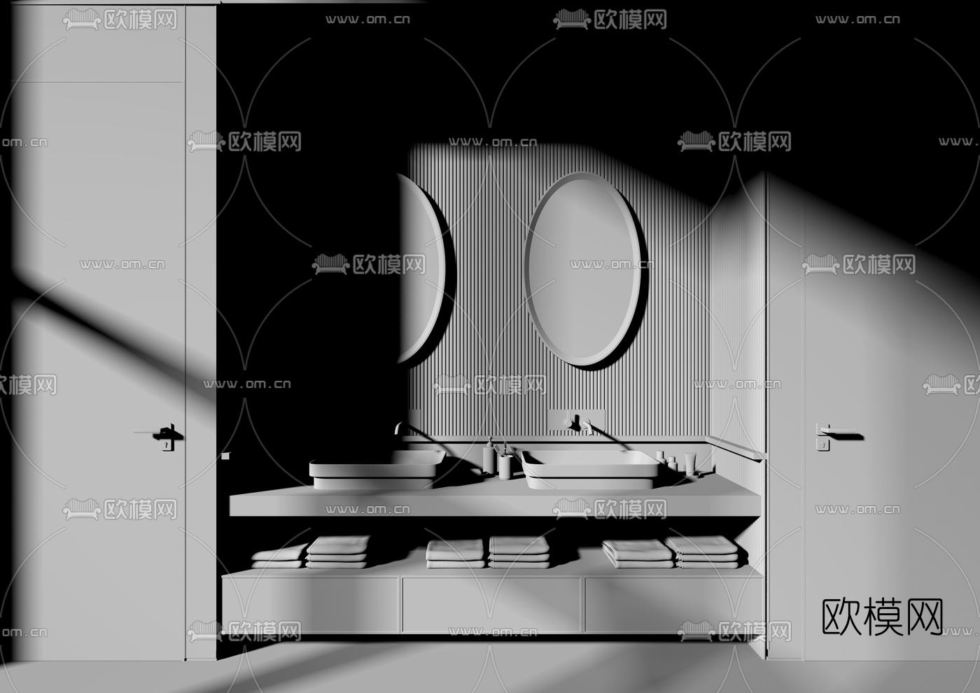 现代浴室洗手台盆柜3d模型下载（渲染图2）