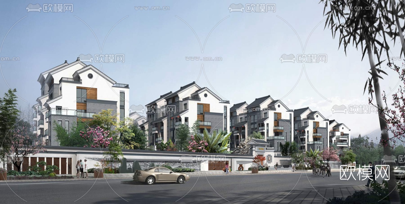 新中式住宅小区外观3d模型