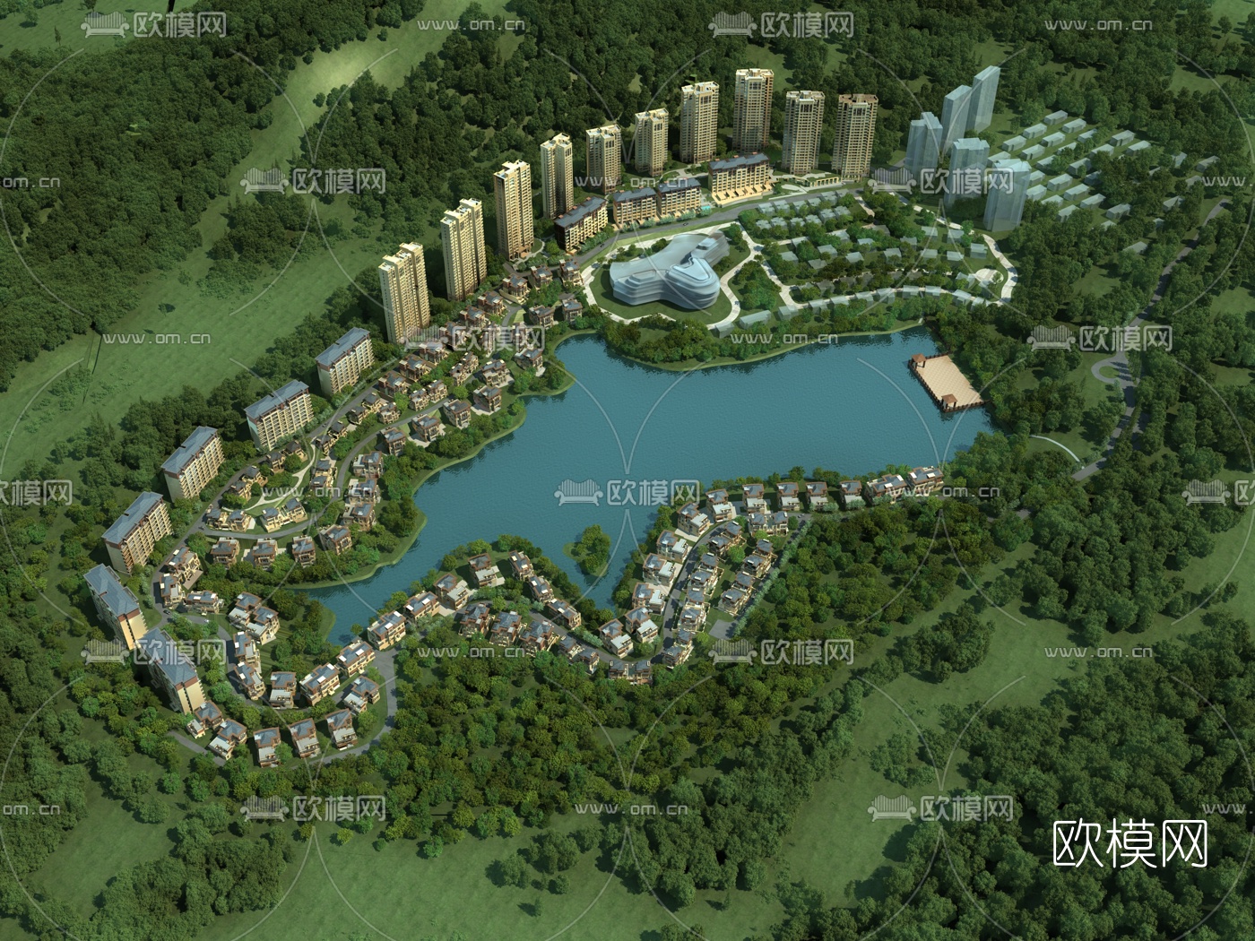 现代住宅小区鸟瞰3d模型