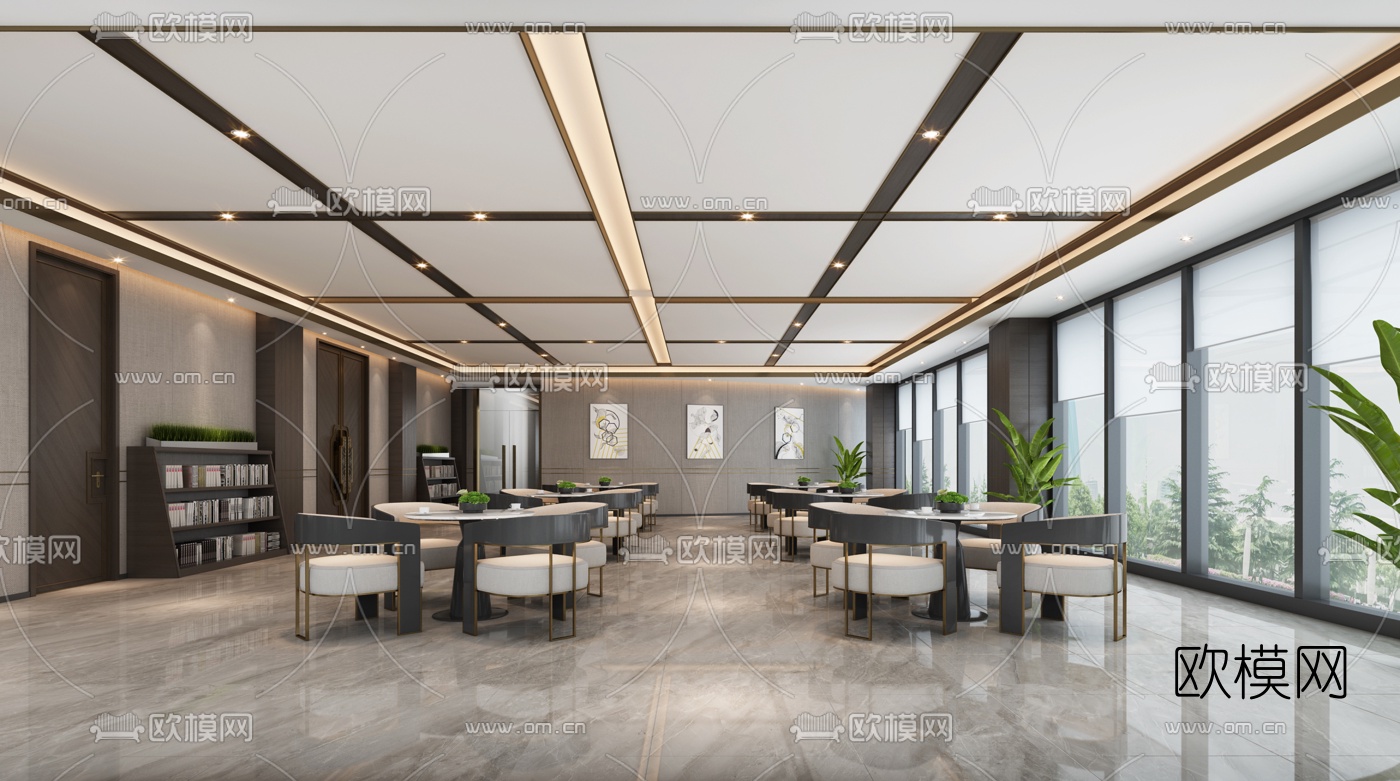 新中式办公室休息区3d模型下载（渲染图2）