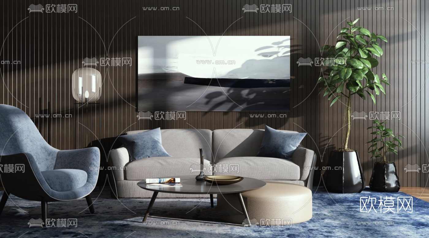 现代布艺组合沙发3d模型