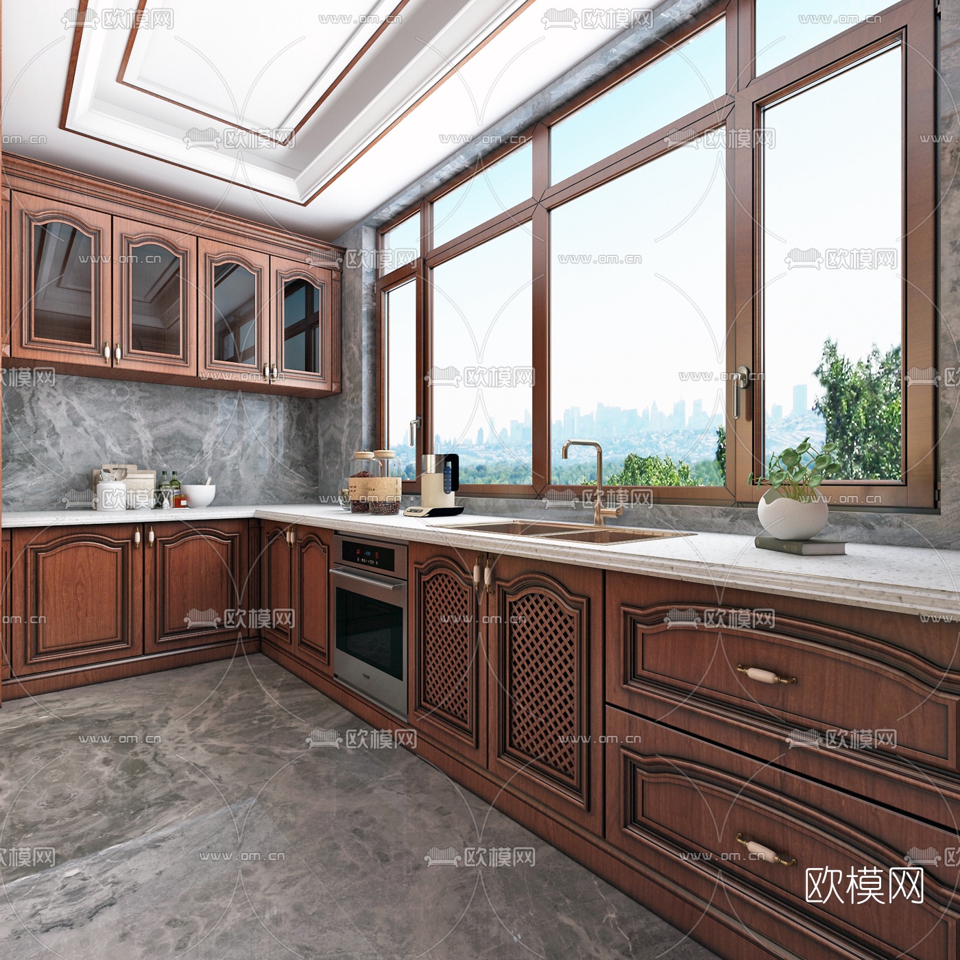美式厨房中岛台3d模型