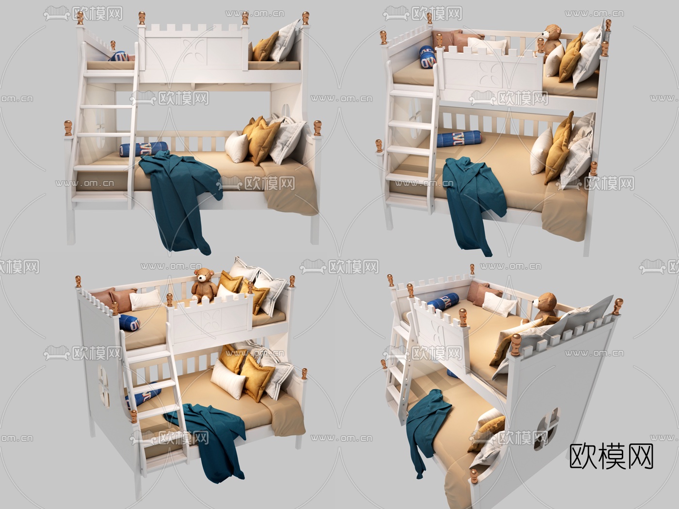 北欧上下铺儿童床3d模型下载（渲染图1）