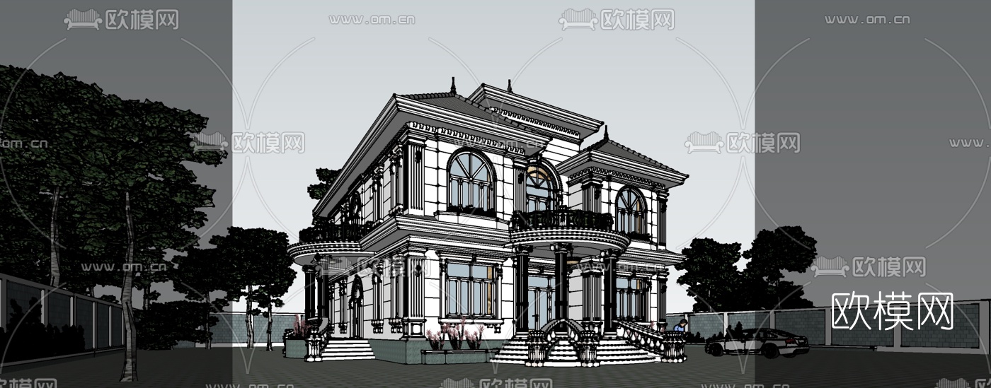 欧式别墅外观su模型下载（渲染图3）