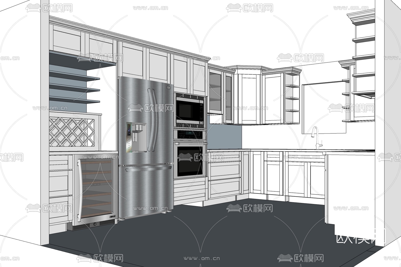 简欧厨房免费su模型下载